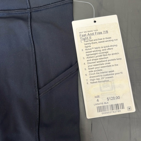 lululemon Fast & Free 7/8 Tight II High Rise Nulux 25" Black 4 NWT *Discontinued - Picture 4 of 5